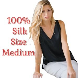 Like New Black 100% Silk Sleeveless V-Neck long Top - Medium